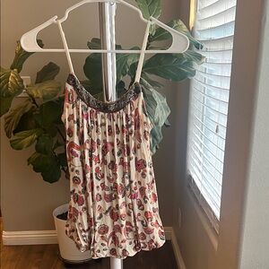 Candie's Sequined Floral Print Tank Top with Pink and Cream Design